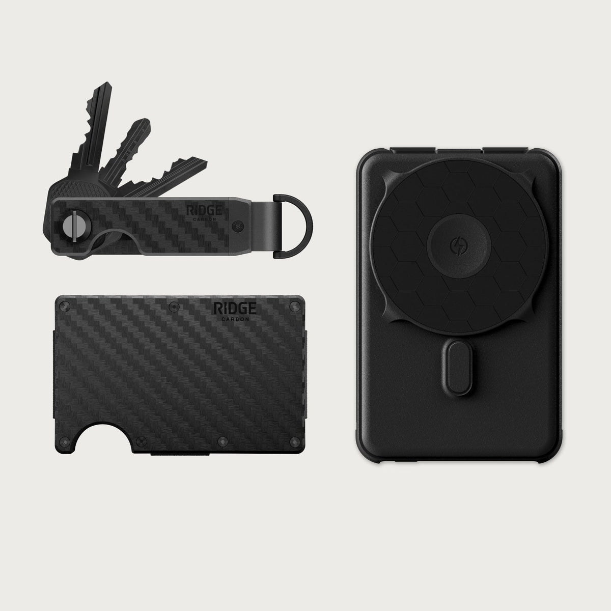 Ridge Wallet + Power Bank + KeyCase - Carbon Fiber 3K + Matte Black + Carbon Fiber 3K